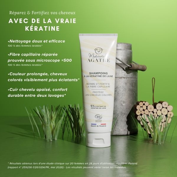 Shampoing à la kératine de laine certifié bio - répare & protège