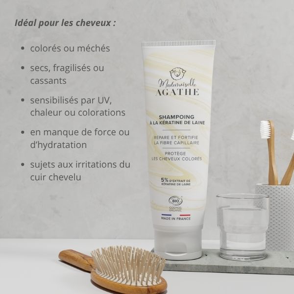 Shampoing à la kératine de laine certifié bio - répare & protège