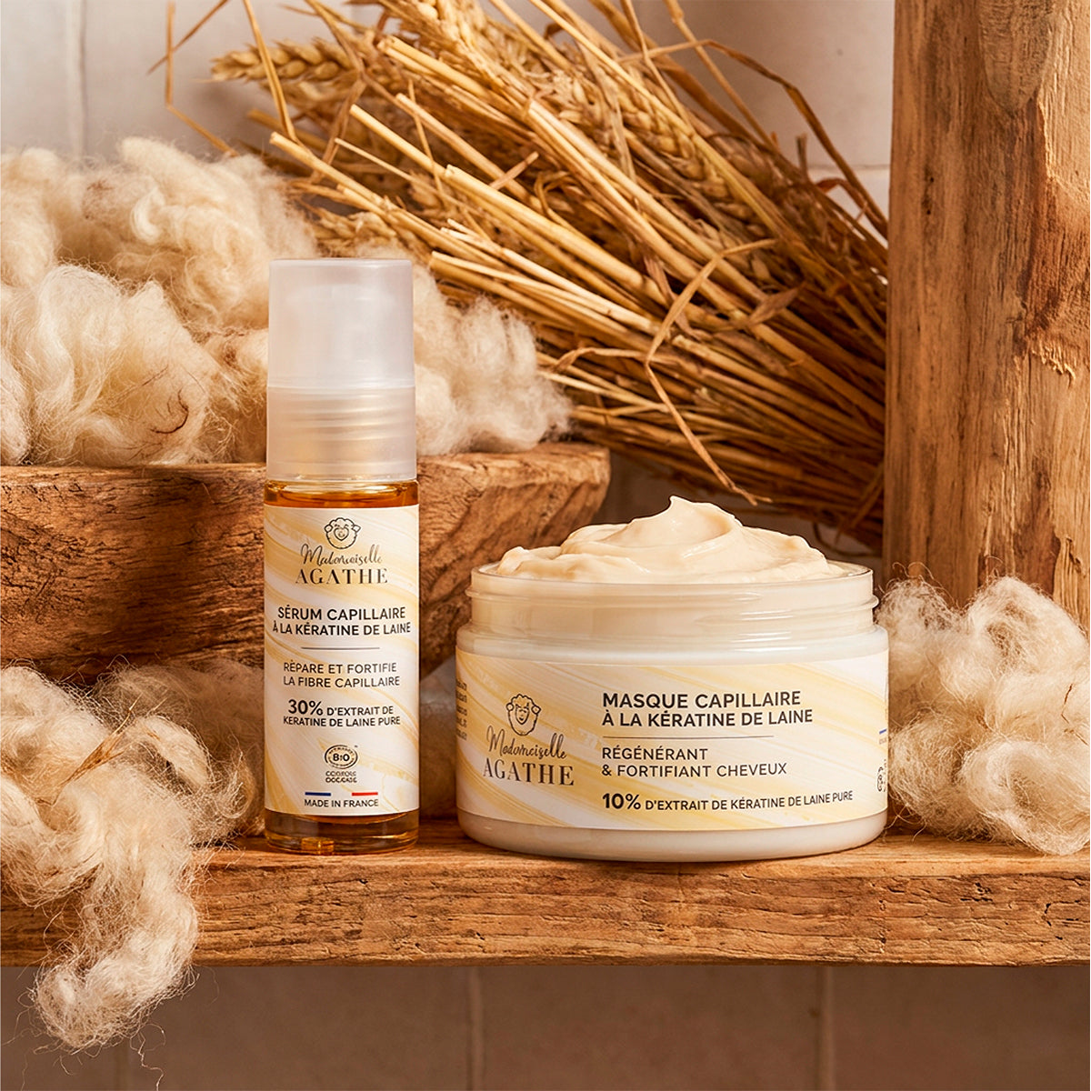 Duo réparation capillaire intense à la kératine de laine de mouton certifié bio - répare & protège