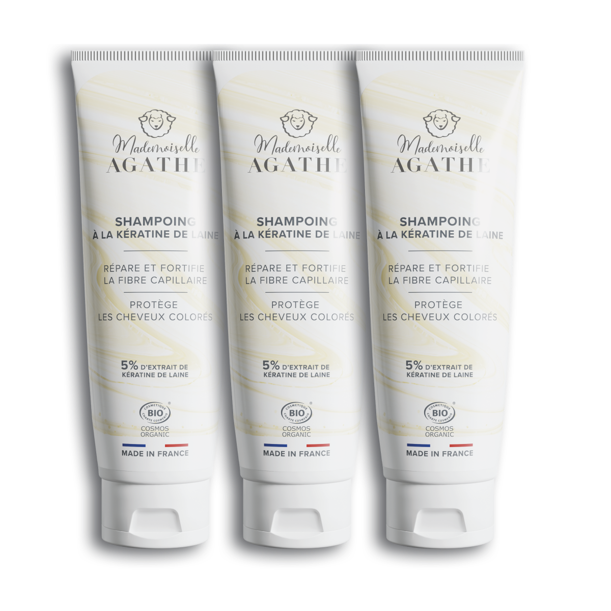 Lot de 3 shampoings à la kératine de laine de mouton certifié bio -  répare & protège