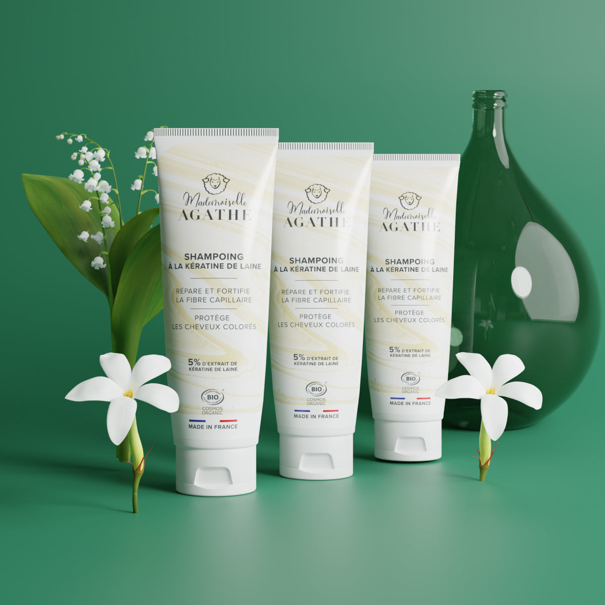 Lot de 3 shampoings à la kératine de laine de mouton certifié bio -  répare & protège