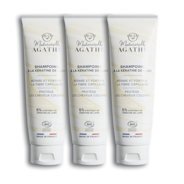Lot de 3 shampoings à la kératine de laine de mouton certifié bio -  répare & protège