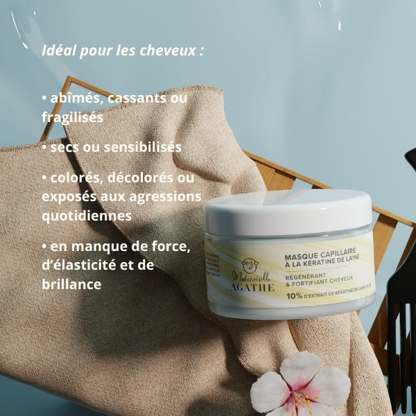 Masque capillaire à la kératine de laine certifié bio -  régénérant & fortifiant