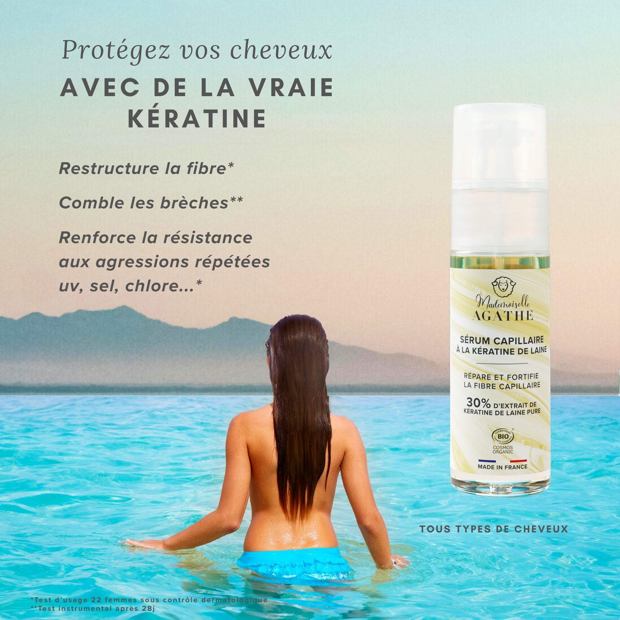 Sérum capillaire à la kératine de laine certifié bio -  répare & protège