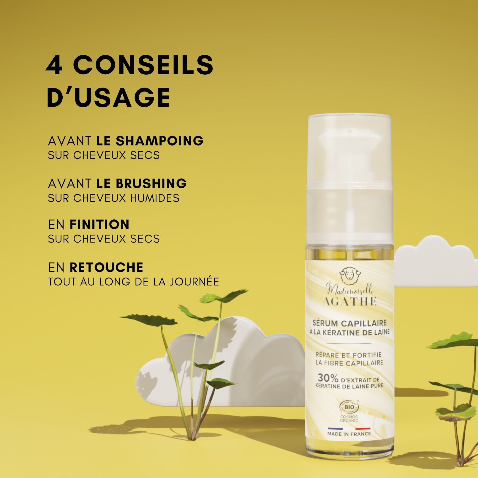 Sérum capillaire à la kératine de laine certifié bio -  répare & protège